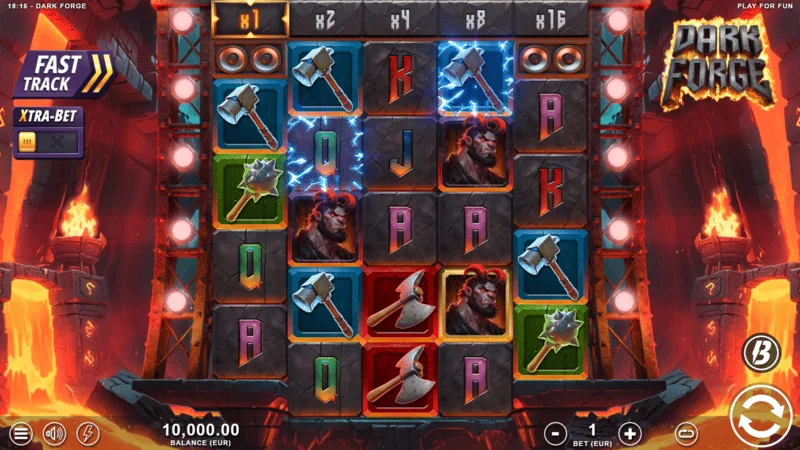 Dark Forge – Hovedskærmen for spillet med et 4-5-5-5-4 gitter